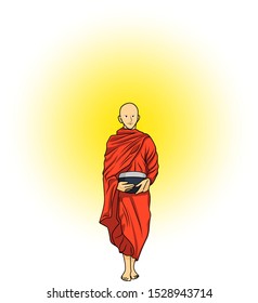 Buddhism in Thailand,Monks walking alms in the morning, one of the daily activities.
