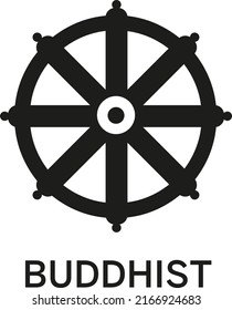 Buddhism Wheel Of Dharma Icon. World Religion Symbols. Isolated Vector Illustration.