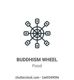 Buddhism wheel outline vector icon. Thin line black buddhism wheel icon, flat vector simple element illustration from editable food concept isolated stroke on white background