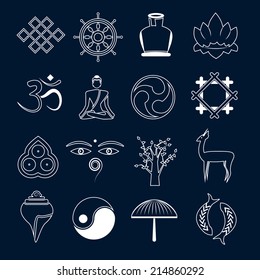 Buddhism Yoga Oriental Traditional Symbols Icons Stock Vector (Royalty ...