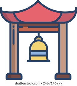 Buddhist Bell linear color vector illustration