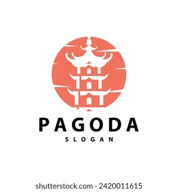 Buddhist culture building pagoda logo vector vintage design simple minimalist illustration
