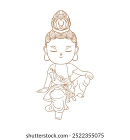 Buddhist Guanyin Bodhisattva moon cute illustration outline line. Translation: Cute illustration of the Buddhist Guanyin Bodhisattva.