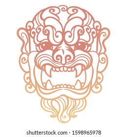 Buddhist guardian lion. Vector hand drawn illustration on white background