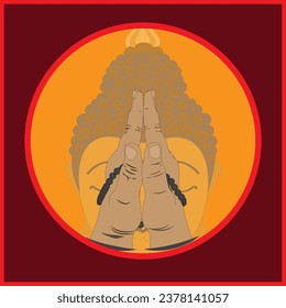 Buddhist hands to offer prayers to avoid bad deeds, do good deeds, and purify the heart and mind. with a god in the background