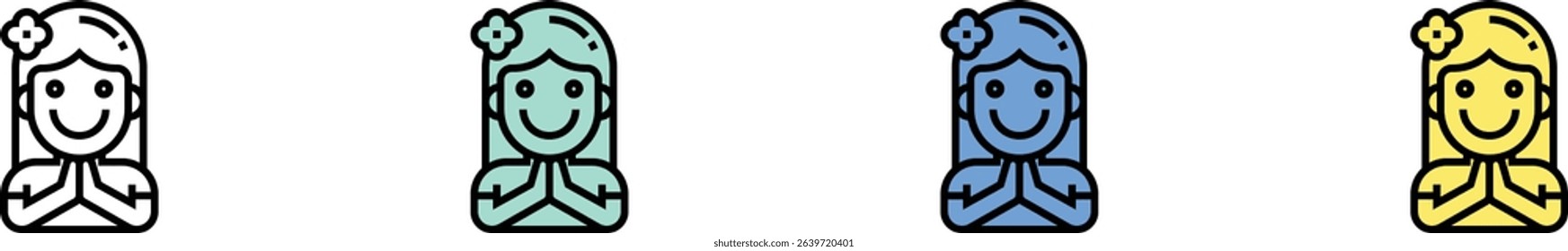 buddhist icon. Outline, Green, Blue and Yellow Style Design Isolated On White Background
