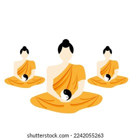 Buddhist in the kashaya in the lotus position with yin yang symbol. Indian religion. Website banner concept.