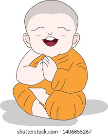 Buddhist Little Monk Sitting and Praying Illustration