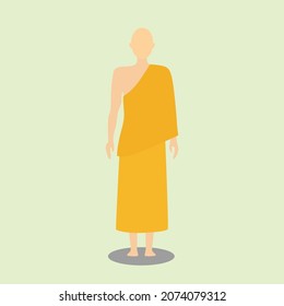Buddhist Man Cartoon Flat Illustration 