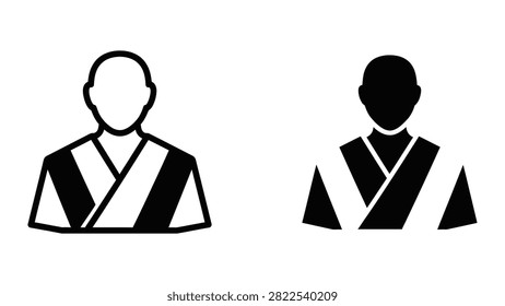 Buddhist monk avatar icon set in outline and solid black vector style