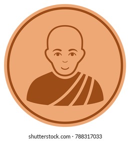 Buddhist Monk bronze coin icon. Vector style is a copper flat coin symbol.