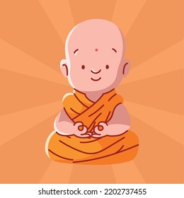 buddhist monk cartoon, vector design