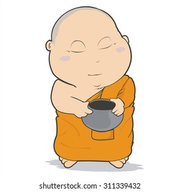 Buddhist Monk Character Cartoon Design-Vector Illustration 