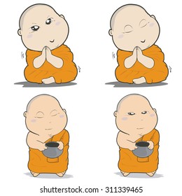Buddhist Monk Character Cartoon Design-Vector Illustration 