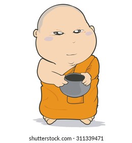 Buddhist Monk Character Cartoon Design-Vector Illustration 