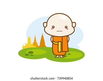 Buddhist Monk Character, Buddhist Monk cartoon on a white background