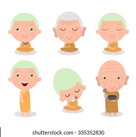Buddhist Monk Character, Buddhist Monk cartoon, Monk set, Thai monks,Chinese monks, monk sitting peacefully in meditation,Chinese Buddhist priest, Buddhist monasticism, neophyte take meditate .
