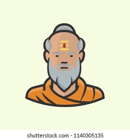 Buddhist monk with face paint and beard