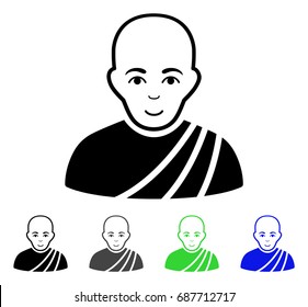 Buddhist Monk flat vector illustration. Colored buddhist monk gray, black, blue, green icon versions. Flat icon style for application design.