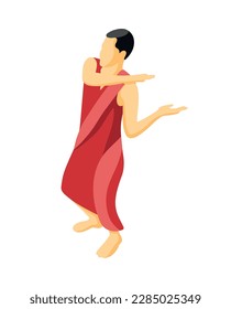 Buddhist monk greeting gesture isometric icon vector illustration