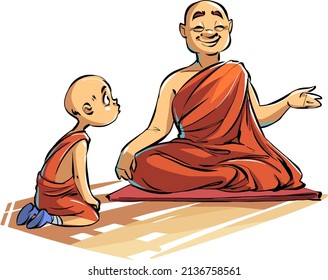 Ein buddhistischer Mönk und sein Schüler sprechen