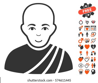 Buddhist Monk icon with bonus love pictures. Vector illustration style is flat iconic symbols for web design, app user interfaces.