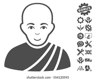 Buddhist Monk icon with bonus settings images. Vector illustration style is flat iconic gray symbols on white background.