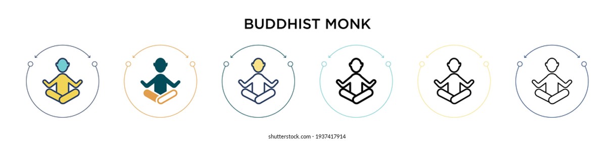 Buddhist monk icon in filled, thin line, outline and stroke style. Vector illustration of two colored and black buddhist monk vector icons designs can be used for mobile, ui, web