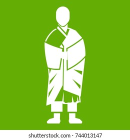 Buddhist monk icon white isolated on green background. Vector illustration