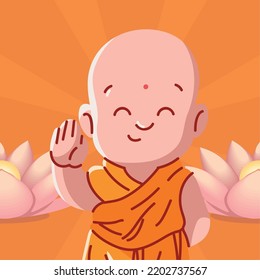 buddhist monk and lotus flower, vector design