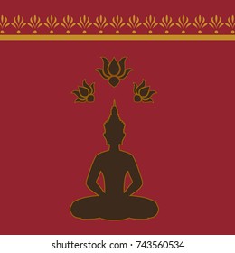 Buddhist monk meditating in lotus pose. Spirituality, peace, mindful, meditation concept illustration vector.
