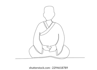 A Buddhist monk meditating. Monk one-line drawing