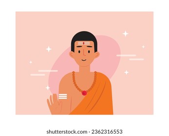 Buddhist monk meditating with sadhu, wearing kasaya and necklace religious in India. Character design. Vector flat illustration