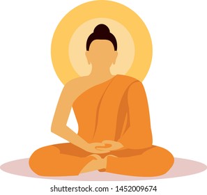 Buddhist monk in meditation in flat design vector.