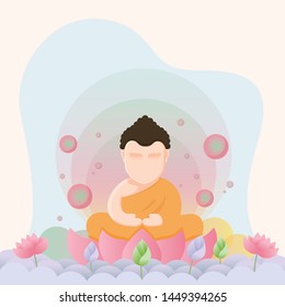 Buddhist monk in meditation on the clouds