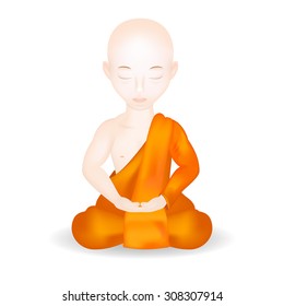 Buddhist Monk in meditation pose. Isolated in white background. Vector Illustration.