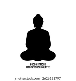 Buddhist Monk Meditation Silhouette Icon Black with White Background Flat Design Vector Illustration