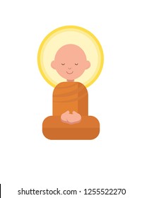 Buddhist monk in orange robes. vector character clip art illustration.