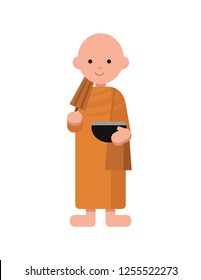 Buddhist monk in orange robes. vector character clip art illustration.