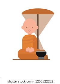 Buddhist monk in orange robes. vector character clip art illustration.