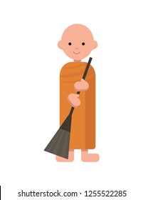 Buddhist monk in orange robes. vector character clip art illustration.