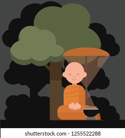 Buddhist monk in orange robes. vector character clip art illustration.