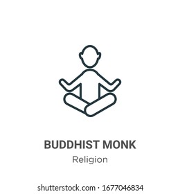 Buddhistischer Mönch umreißt Vektorsymbol. Dünne Linie, schwarz-buddhistisches Mönch Symbol, flache Vektorgrafik einfacher Elemente aus bearbeitbarem Religionskonzept einzeln auf weißem Hintergrund