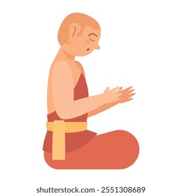 buddhist monk prayer side view isolated design