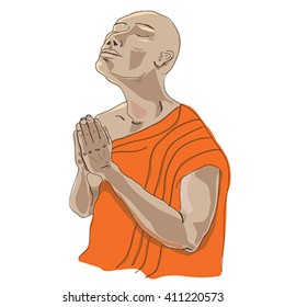 Buddhist Monk Praying Eyes Closed