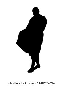 Buddhist monk receive food offerings silhouette vector. Religion concept.
