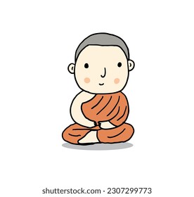 Buddhist Monk sitting, hand drawn style vector illustration