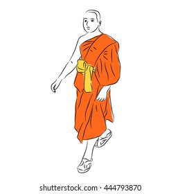 Buddhist monk. Vector freehand drawing. Sketch of a man in monk's clothing.