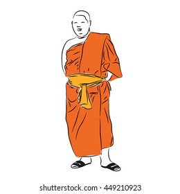Buddhist monk. Vector freehand drawing. Sketch of man in monk's clothing.