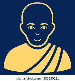 Buddhist Monk vector icon. Flat yellow symbol. Pictogram is isolated on a blue background. Designed for web and software interfaces.